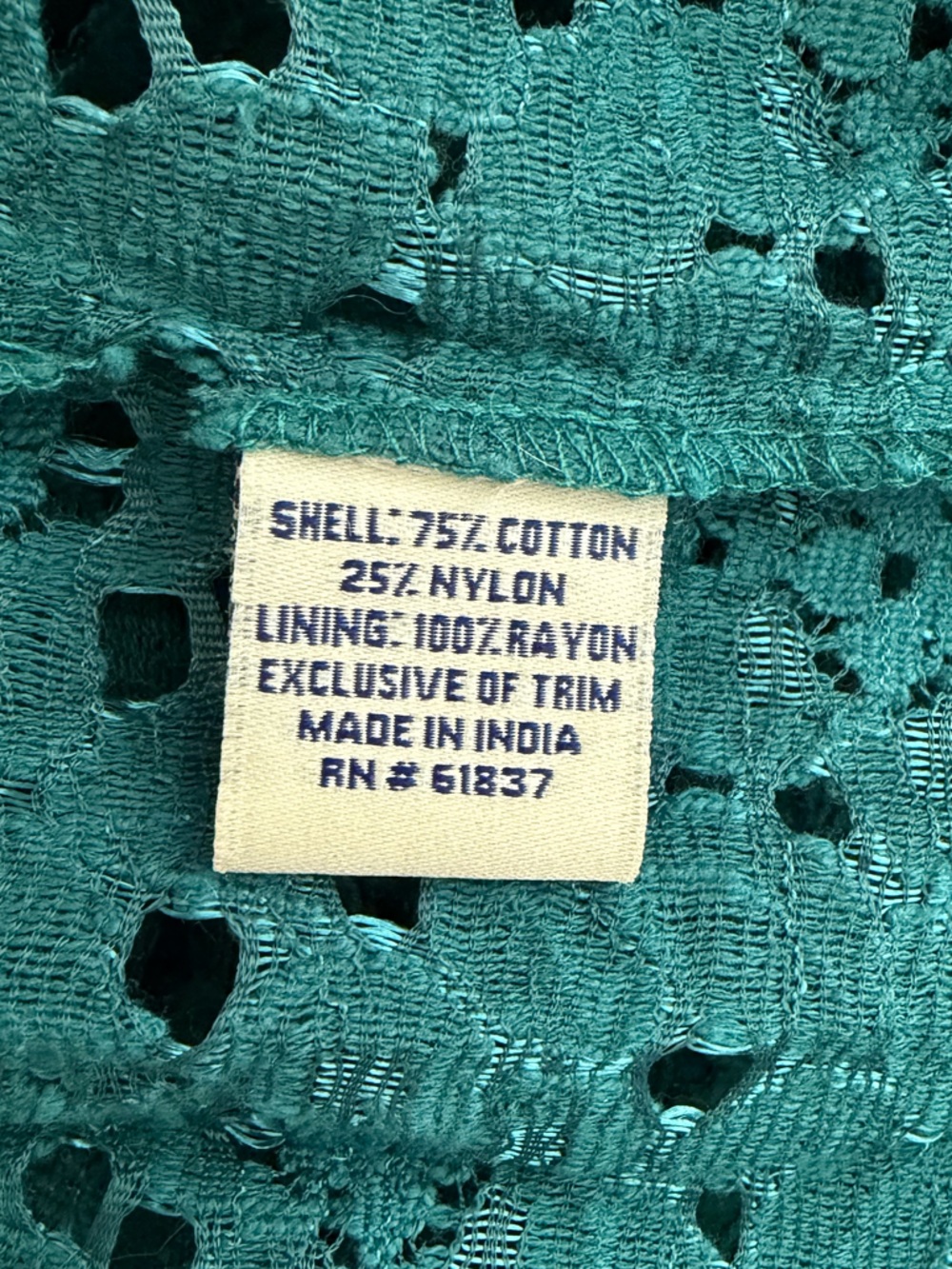 Anthropologie Two of Us Soft Lace Button Front Green Teal Blouse Women’s Size 4 - Picture 8 of 11